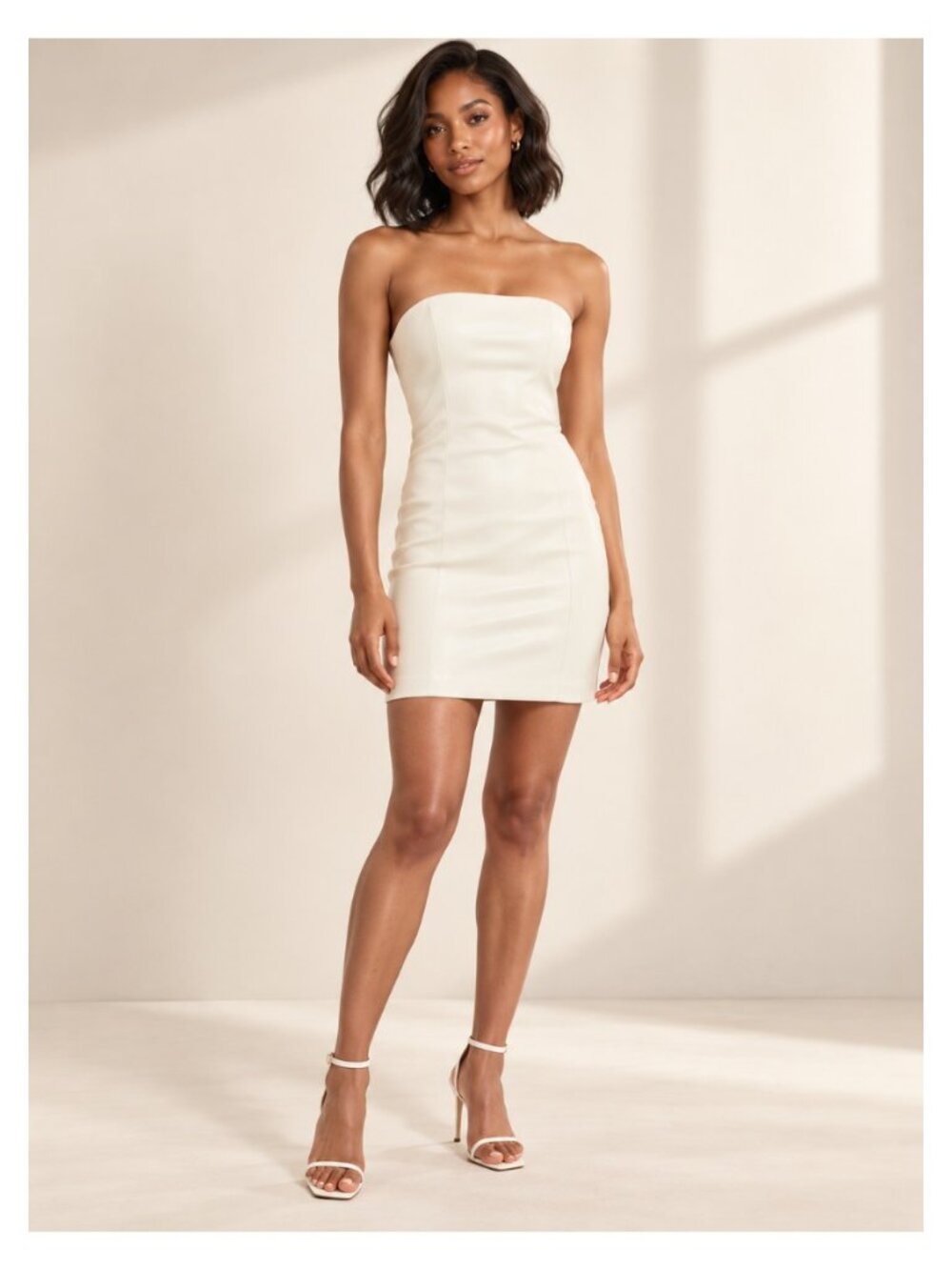LBLC the Label Luca Ivory Vegan Faux Leather Strapless Mini Dress XS NWT